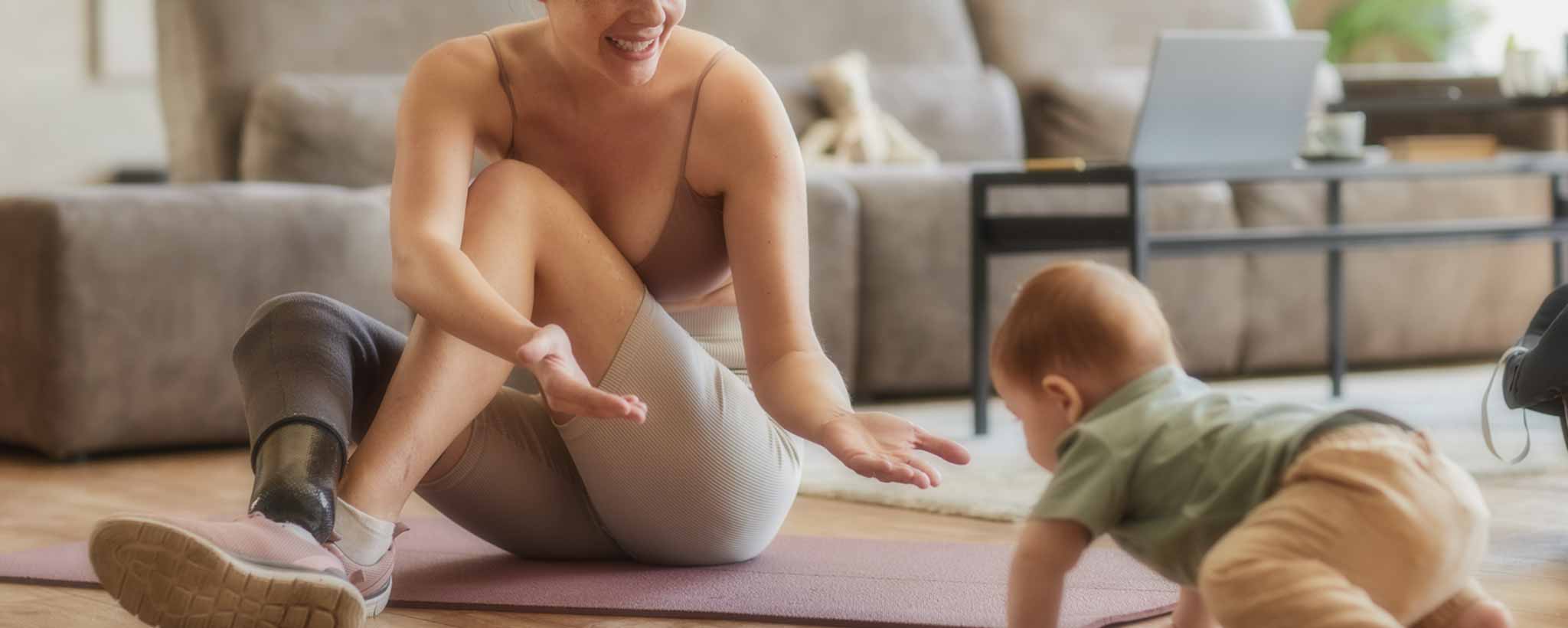 'Amputee mother with toddler'