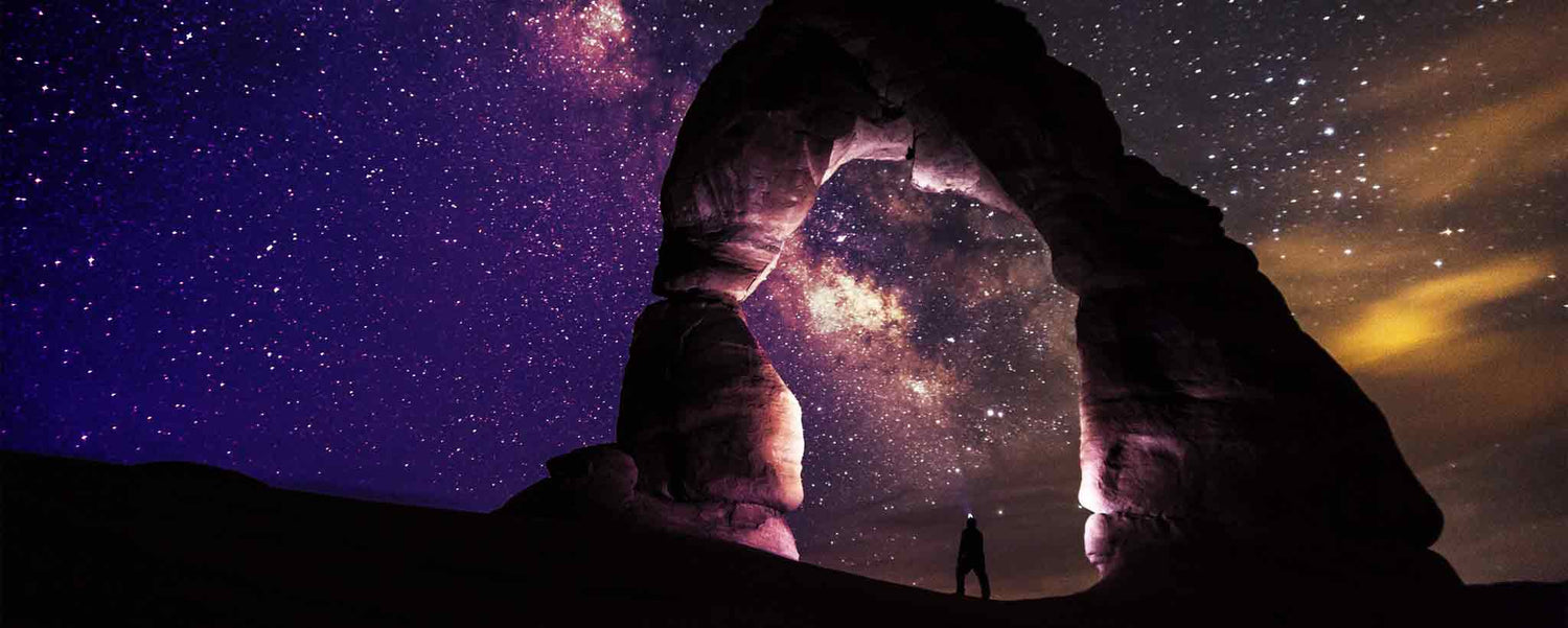 A nighttime view of Arches National Park, Utah.