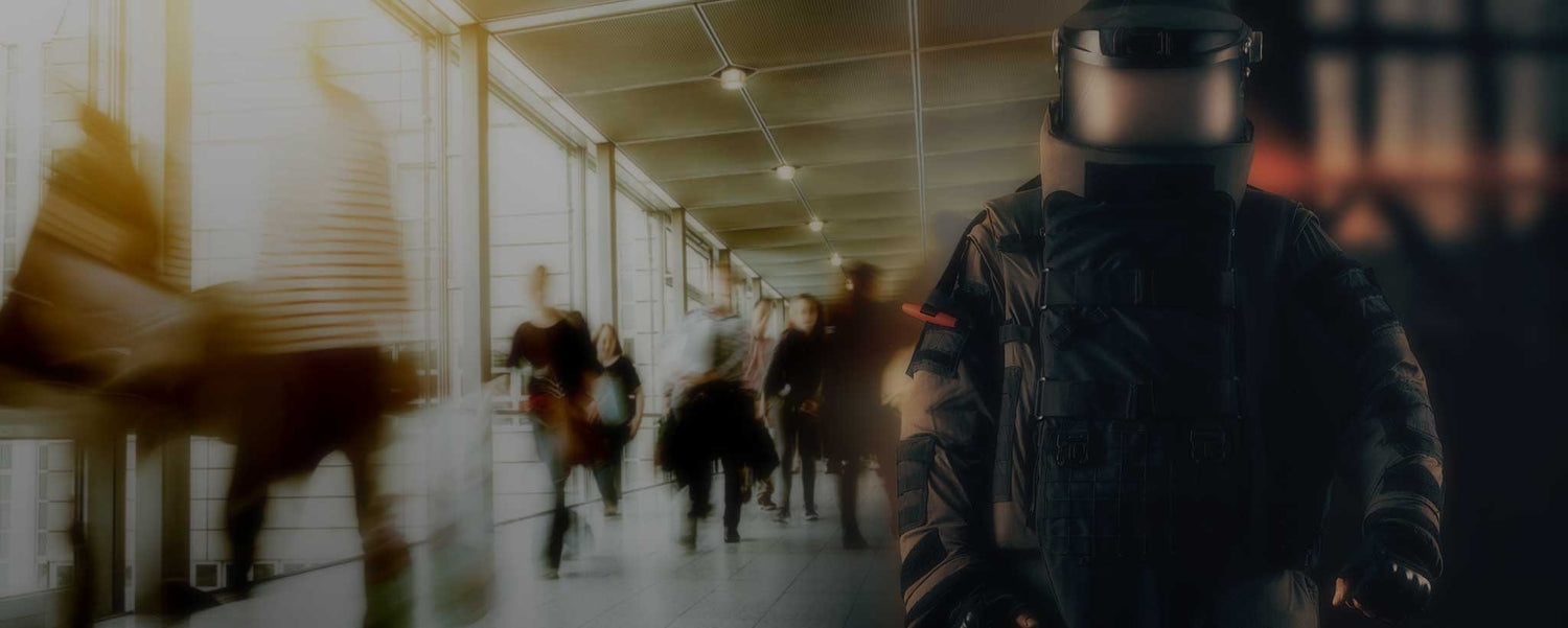 Airport homeland security wearing a biohazard suit.