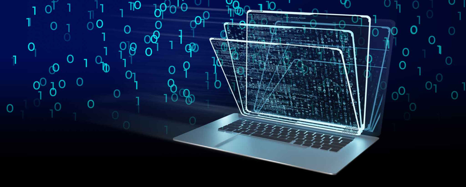 Laptop with binary code