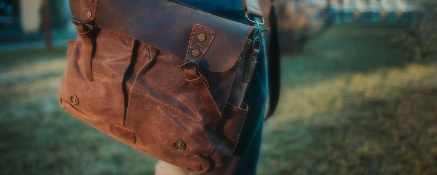 Brown leather satchel