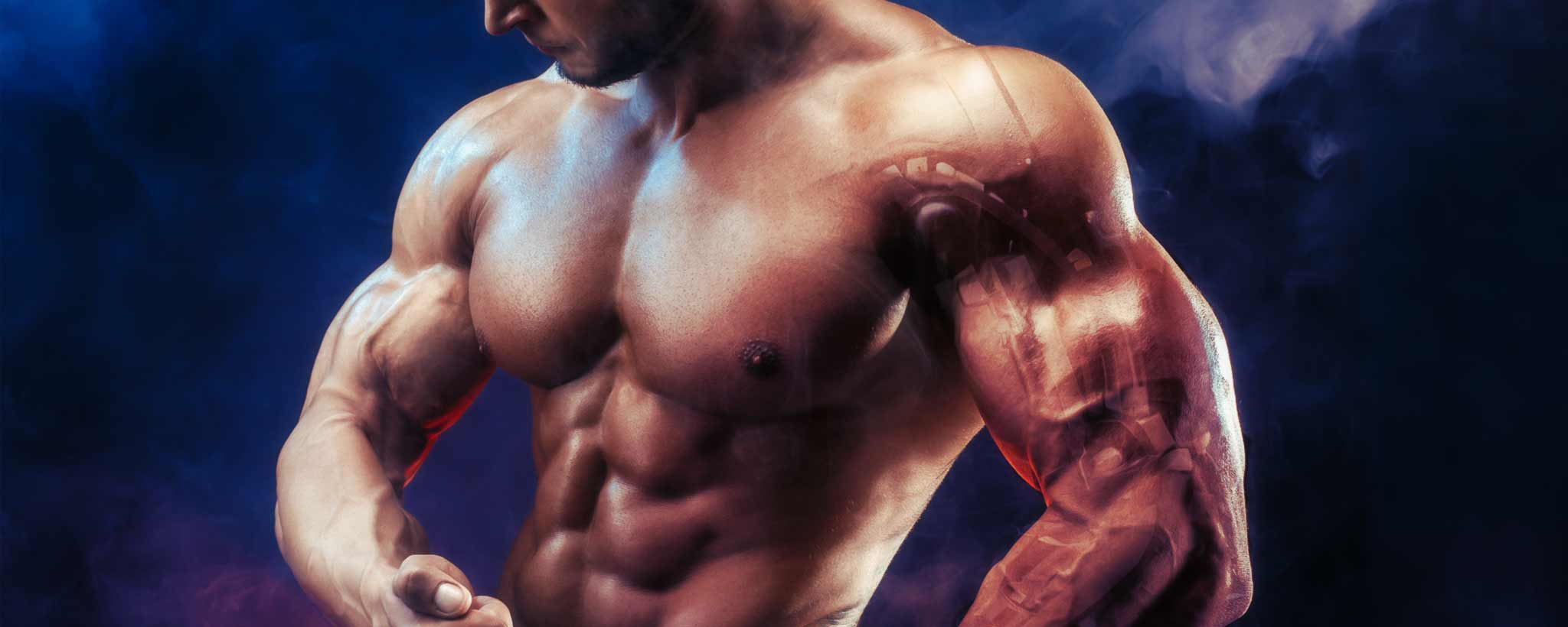 'Male cyborg bodybuilder'