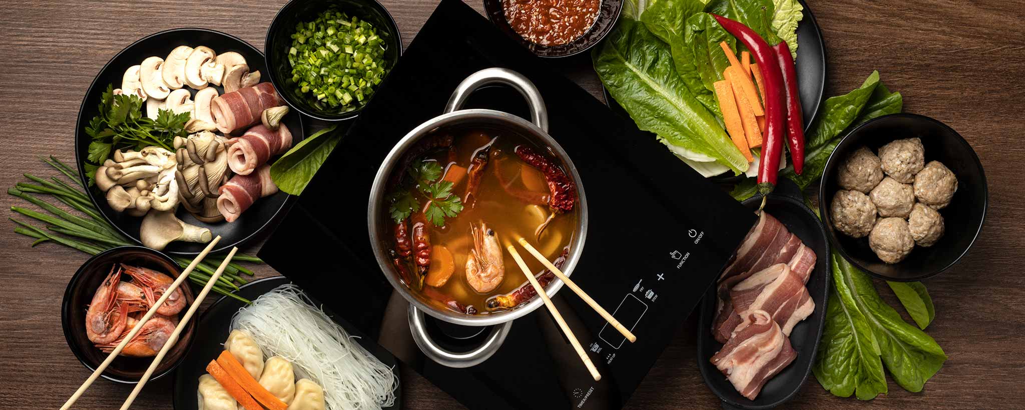 'A table of exotic Asian cuisine.'