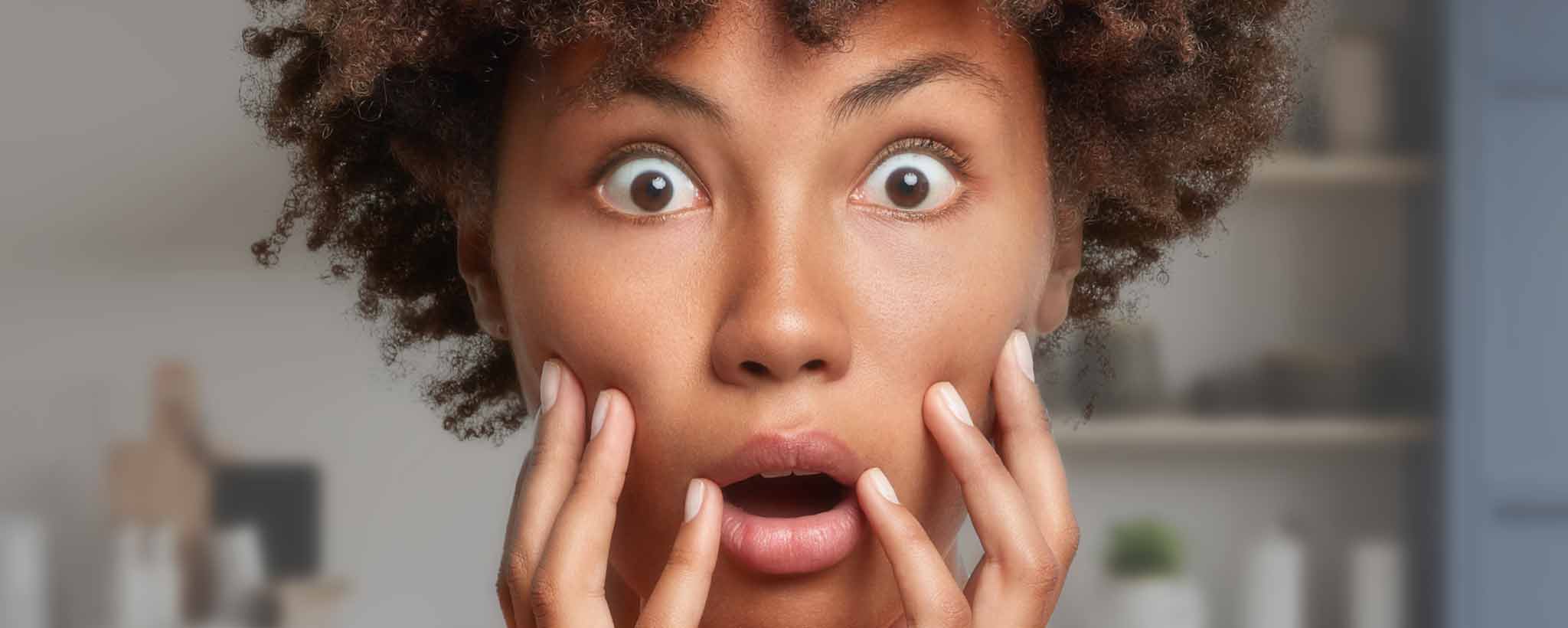 'A female with a shocked expression.'