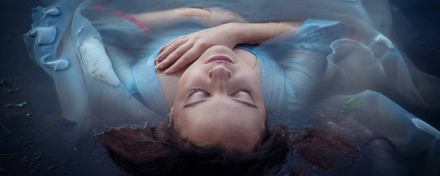 Floating woman having out-of-body experience