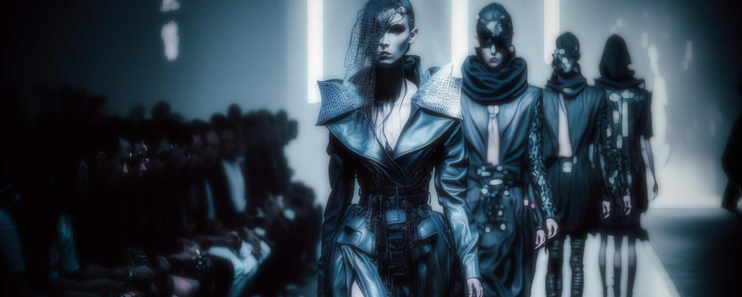 Futuristic female fashion models on the catwalk. (ai)