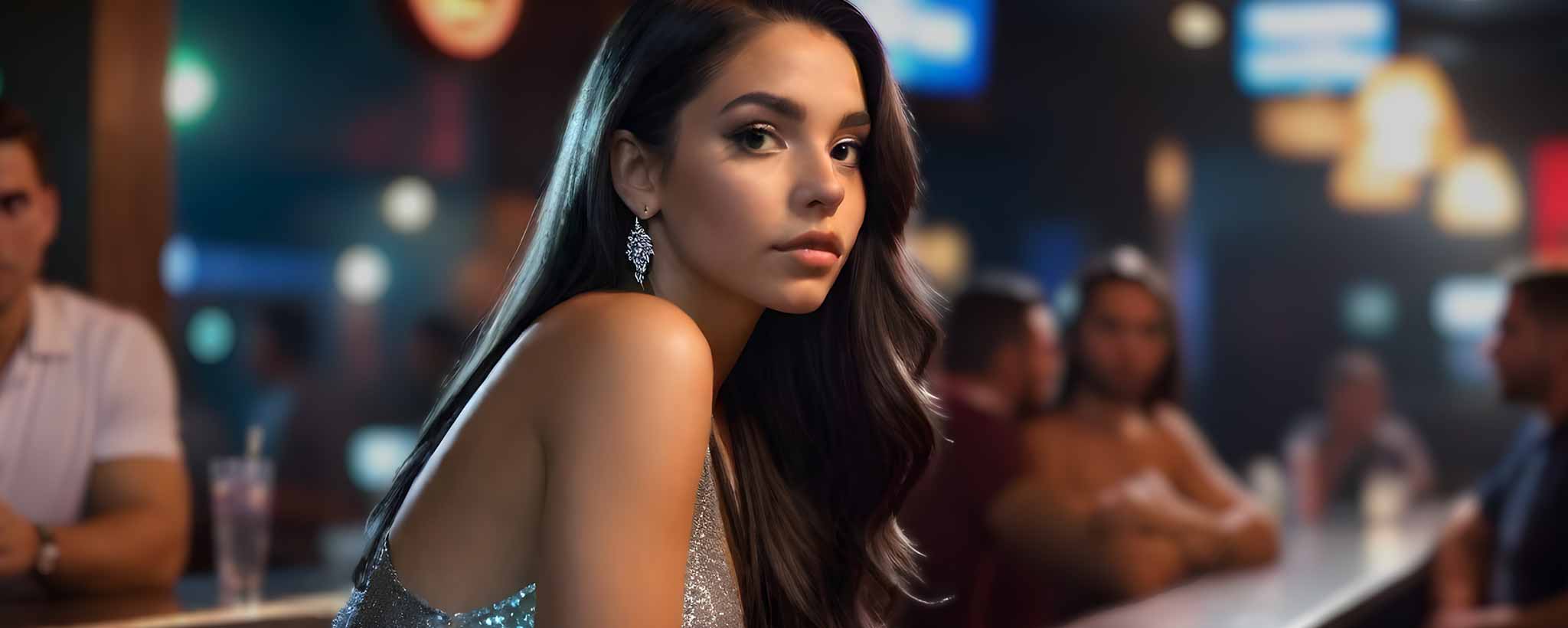 'A Latina sits at a sports bar counter. (ai)'