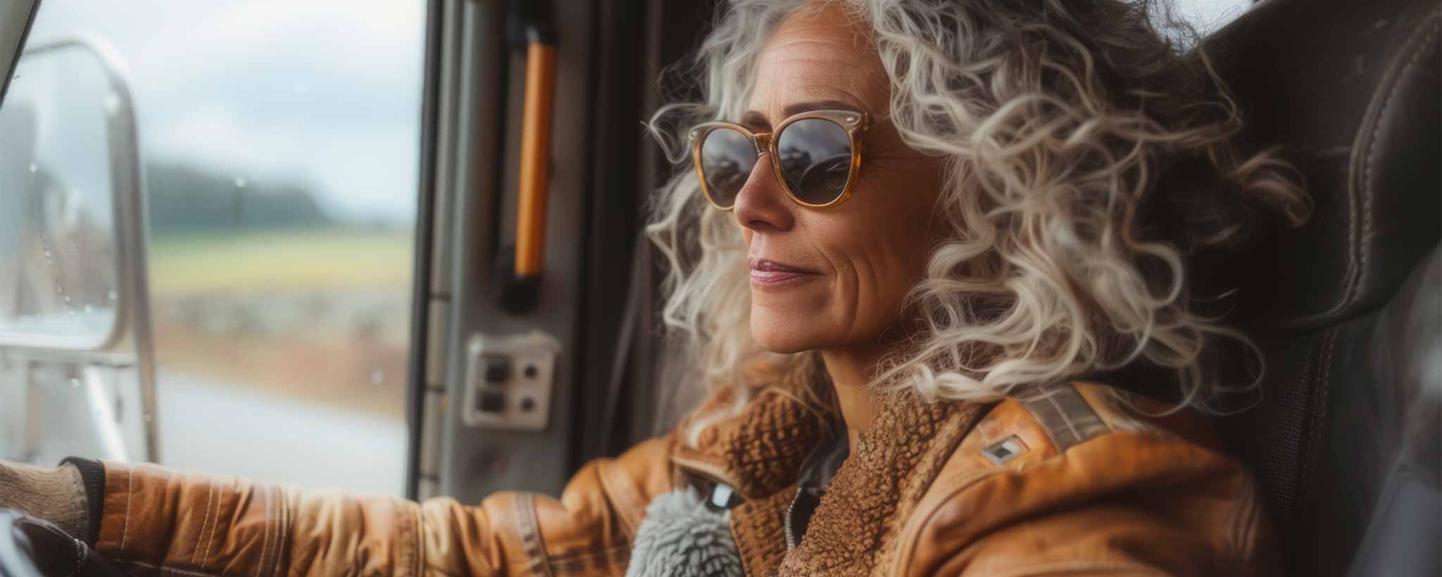 'A mature female driving truck. (ai)'