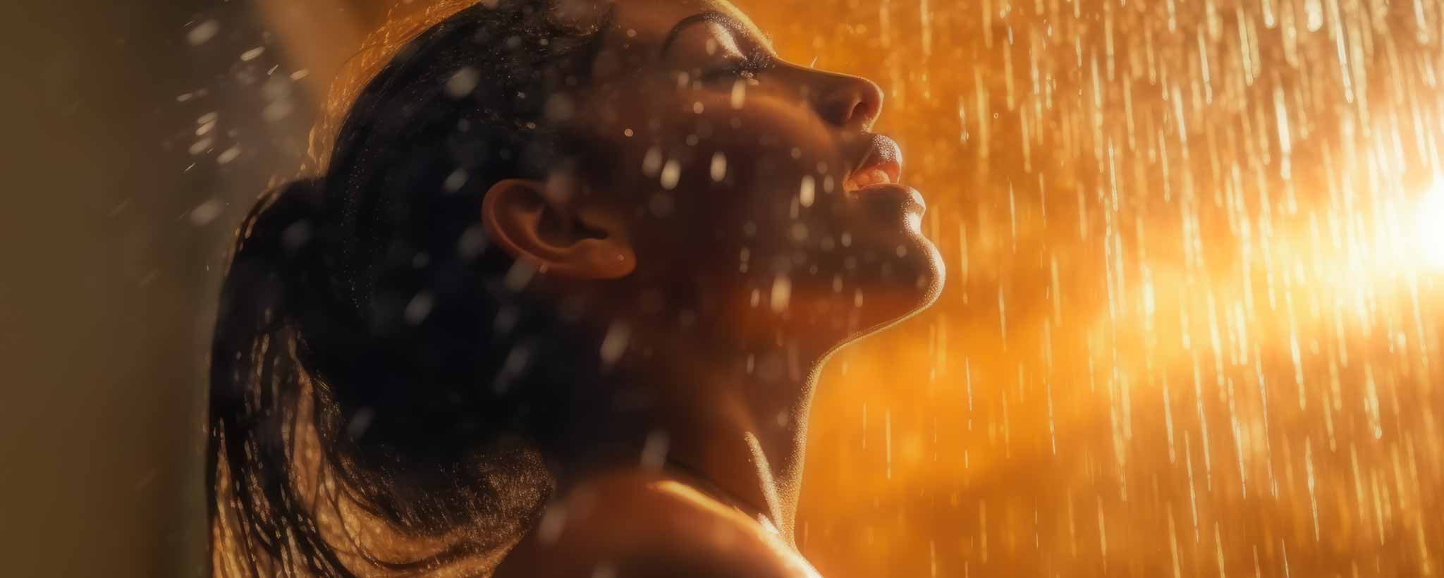 'A female face profile during a shower. (ai)'