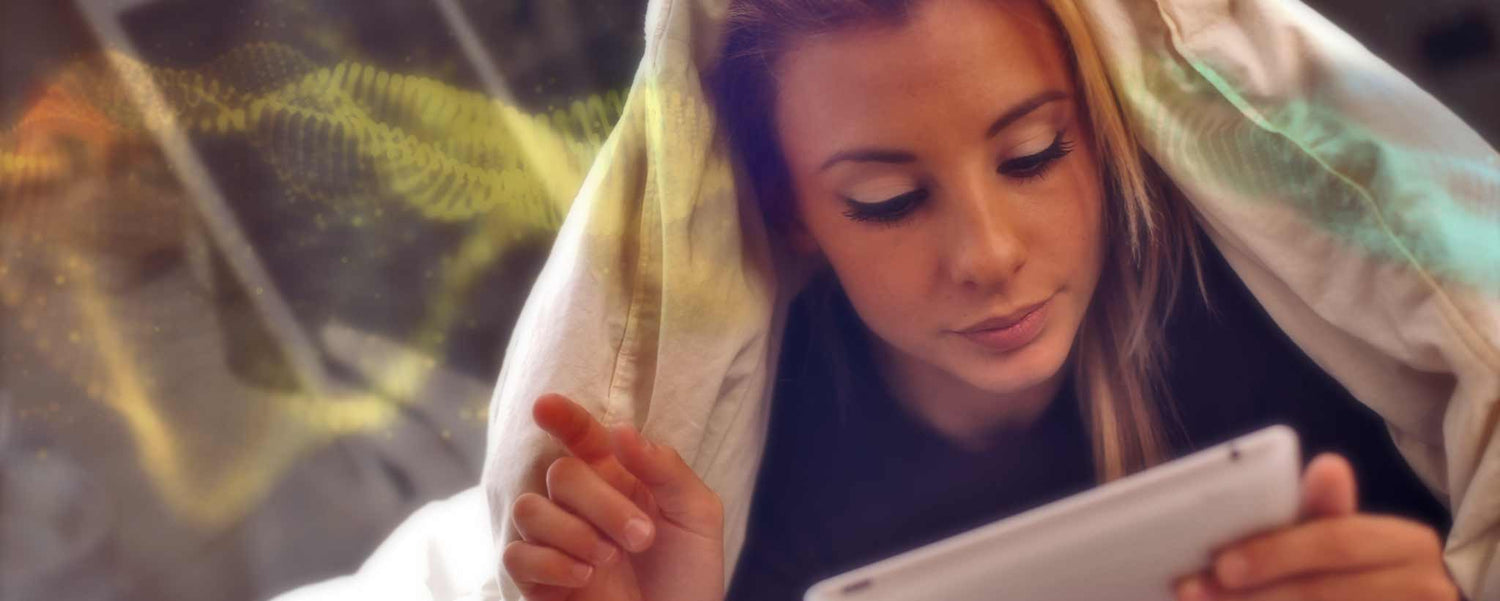 Female reading digital tablet