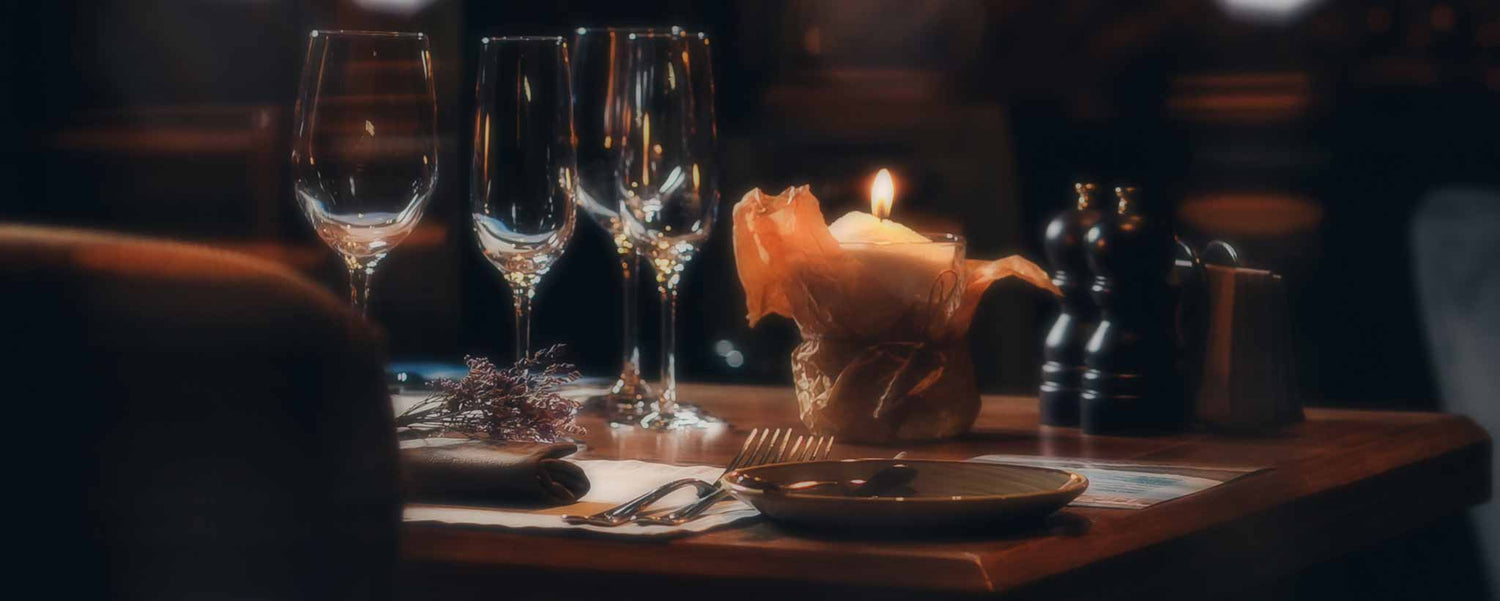 A romantic dinner table setting.