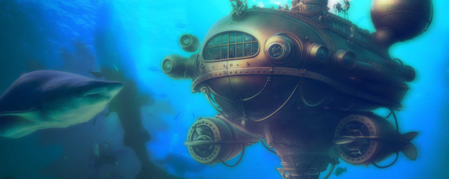 A steampunk underwater battleship. (ai)