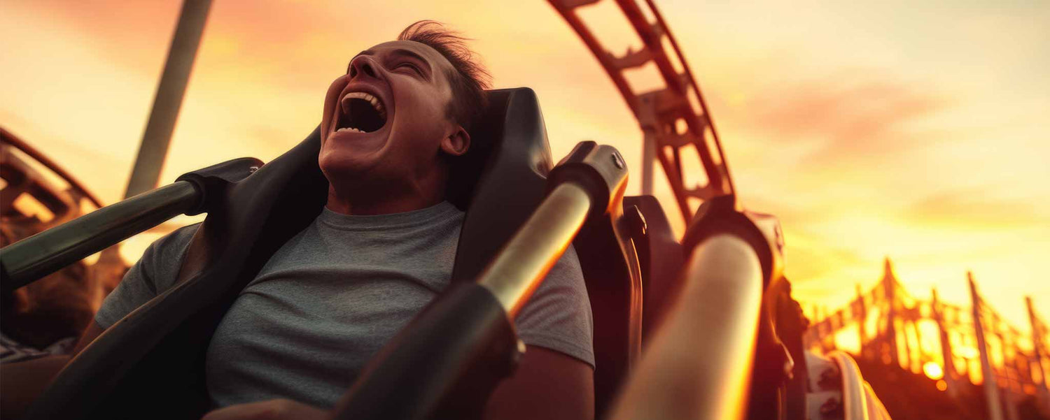 Man riding rollercoaster. (ai)