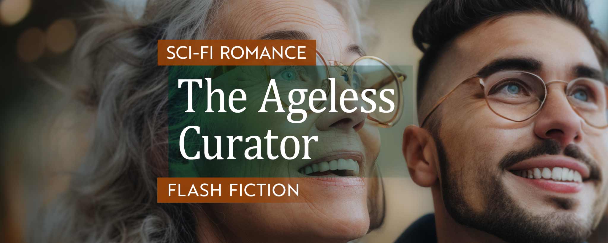 'A mature female admires museum art with a young man. (ai)'