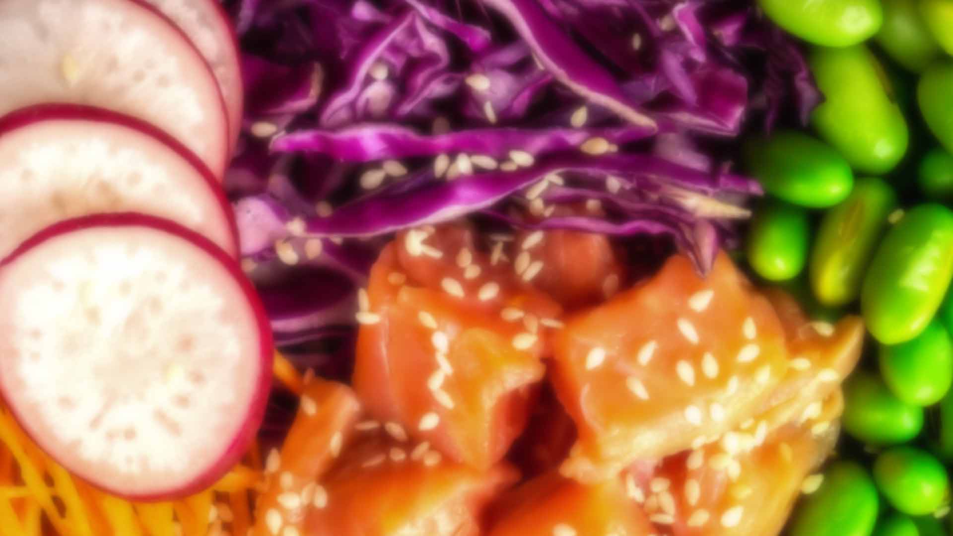 Radish, red cabbage, edamame, carrots