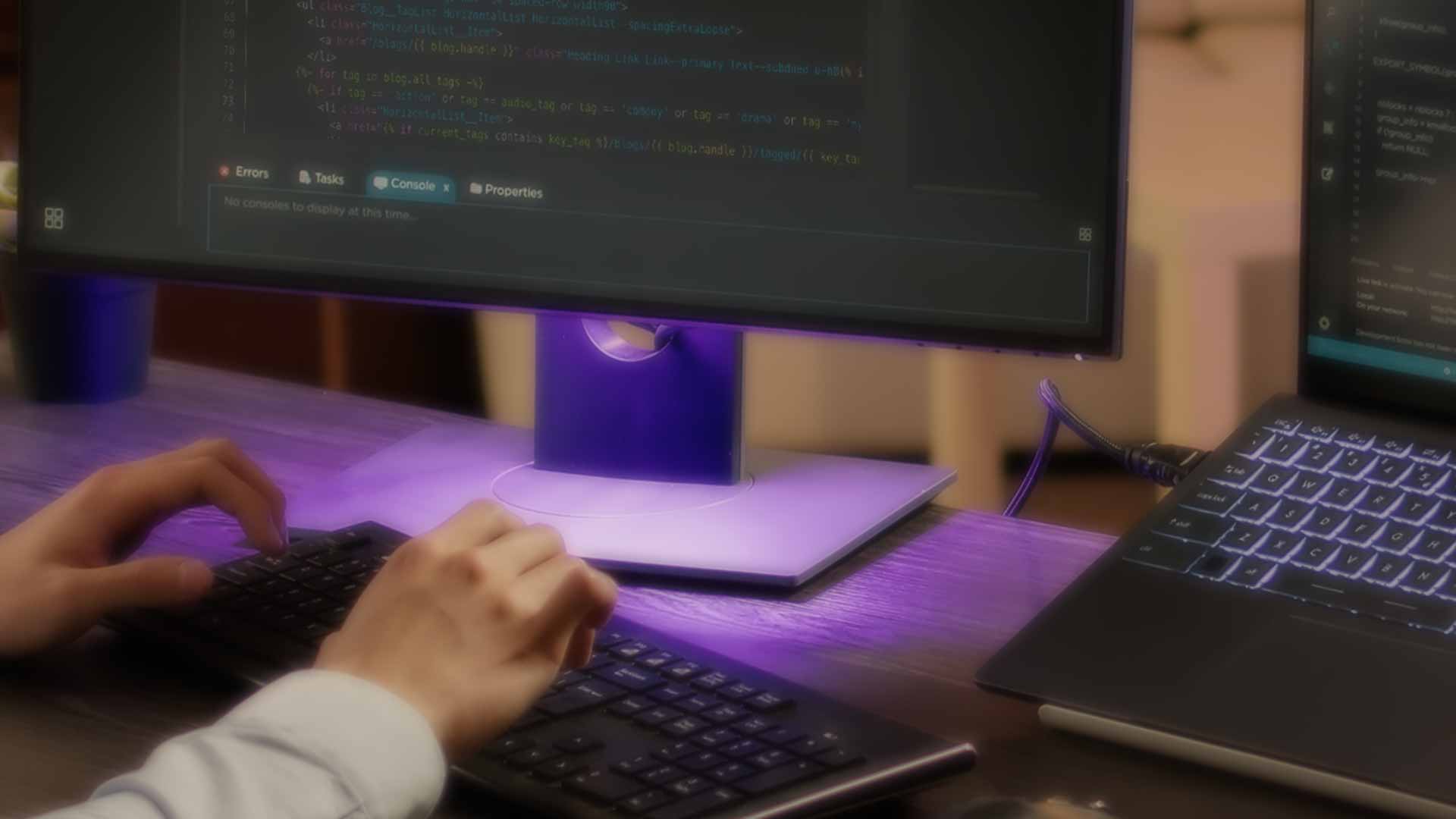 Hands of programmer typing