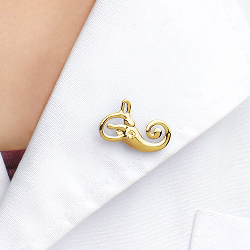 Wearing Inner Ear Gold Lapel Pin