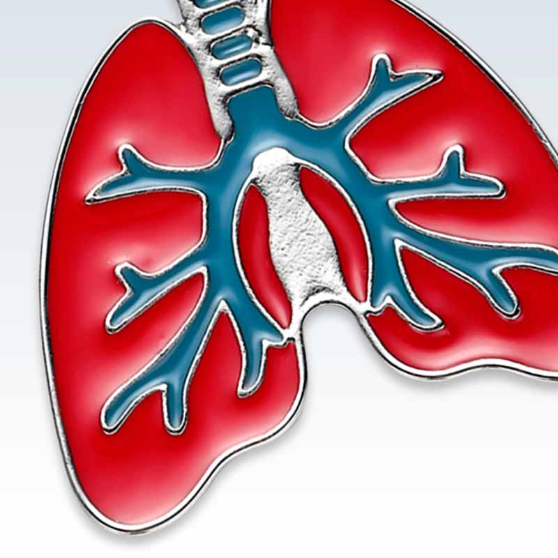 Red Lungs Metal Lapel Pin Detail