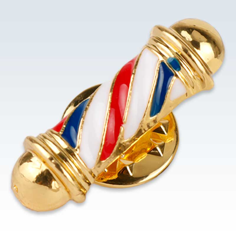 Gold Barbers Pole Lapel Pin Detail