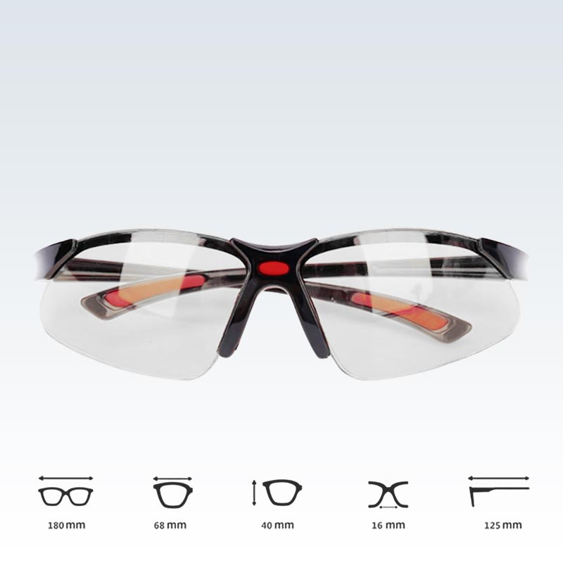 Black and Red Safety Glasses Dimensions