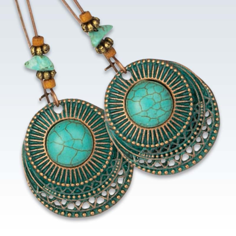 Bohemian Hollow Green Circles Earrings Detail Edit alt text