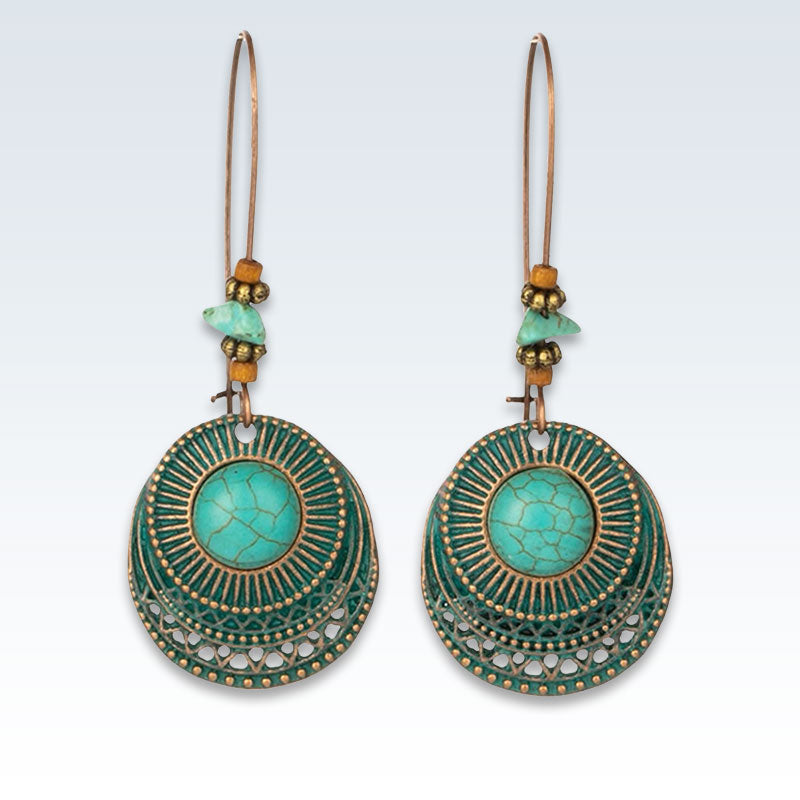 Bohemian Hollow Green Circles Earrings