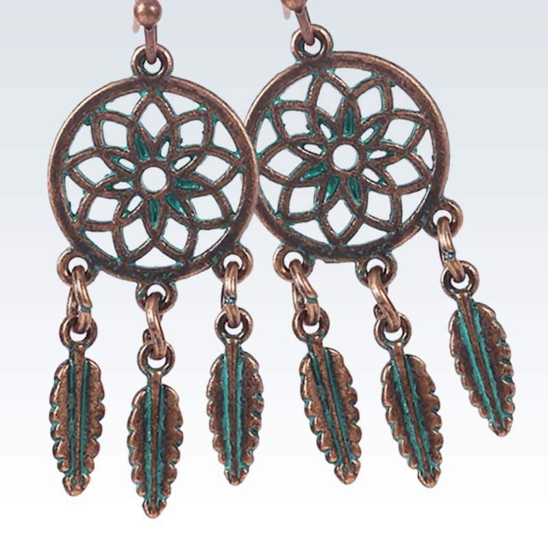 Bohemian Bronze Feathers Earrings Detail