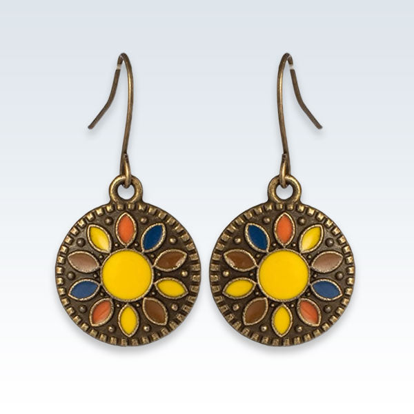Bronze Round Enameled Drop Earrings