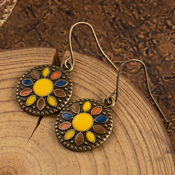 Bronze Round Enameled Drop Earrings
