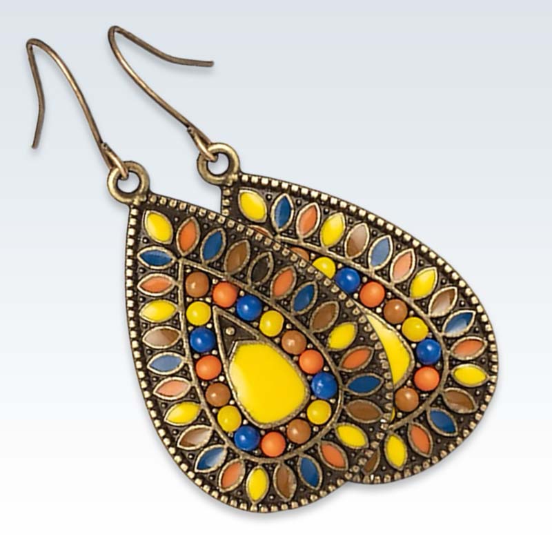 Bronze Enameled Teardrop Earrings Detail Edit alt text