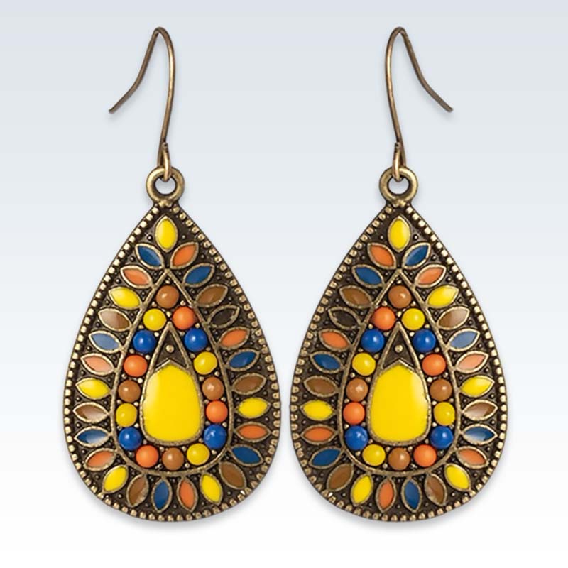 Bronze Enameled Teardrop Earrings