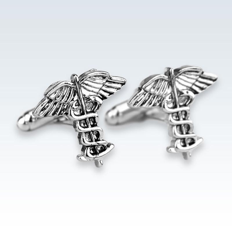 Silver Caduceus Metal Cufflinks
