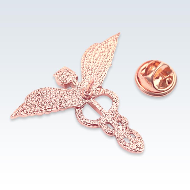 Rose Gold Winged Caduceus Lapel Pin