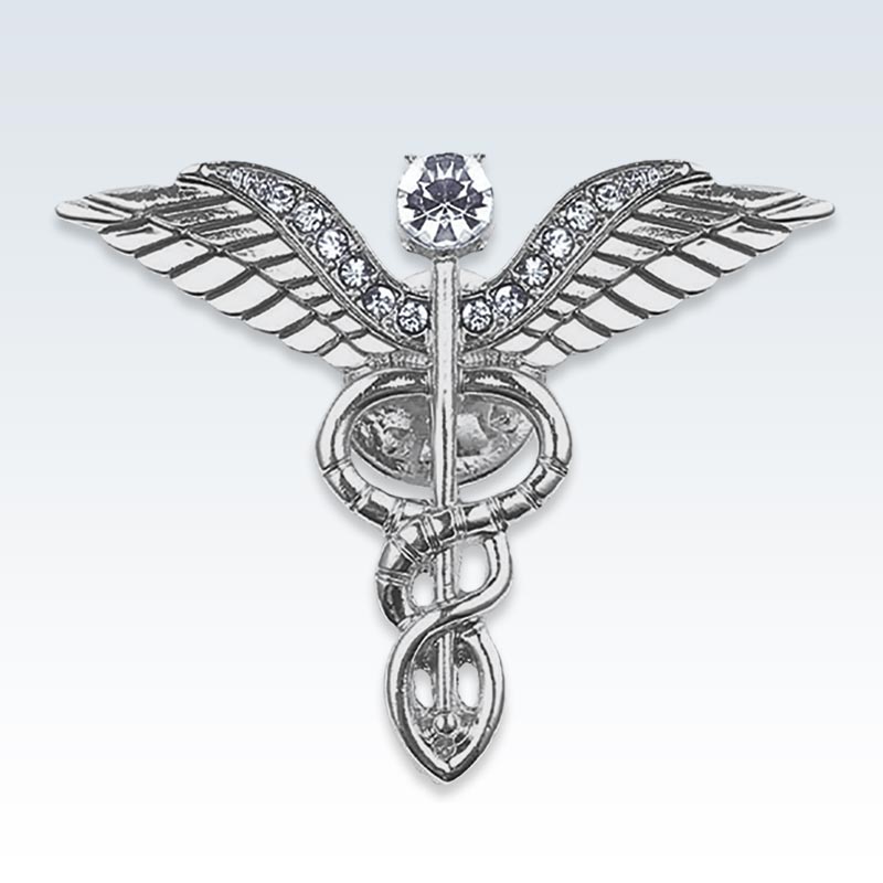 Silver Winged Caduceus Lapel Pin