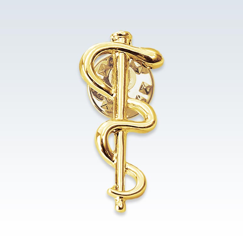 Gold Caduceus Staff Lapel Pin