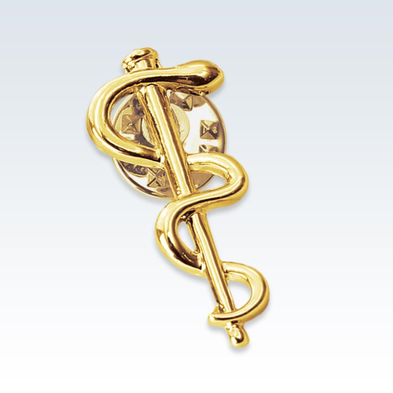 Gold Caduceus Staff Lapel Pin