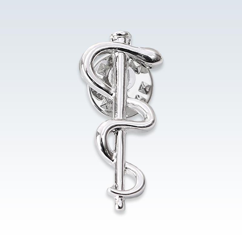 Silver Caduceus Staff Lapel Pin