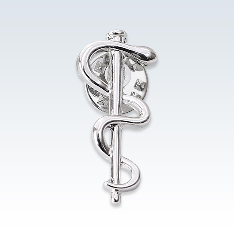 Silver Caduceus Staff Lapel Pin