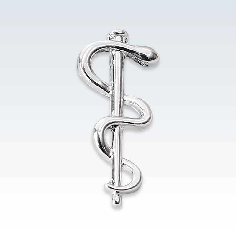 Silver Caduceus Staff Lapel Pin