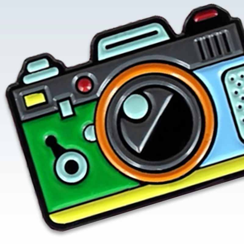 Green Camera Lapel Pin Detail