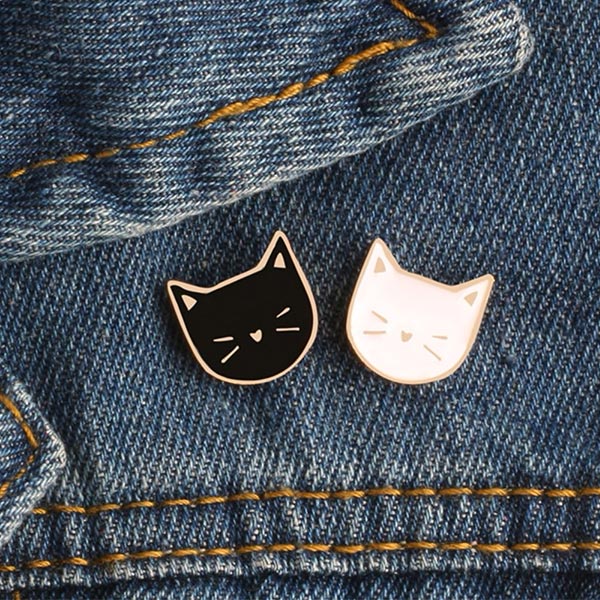 Kittens Pair Enamel Lapel Pins Denim