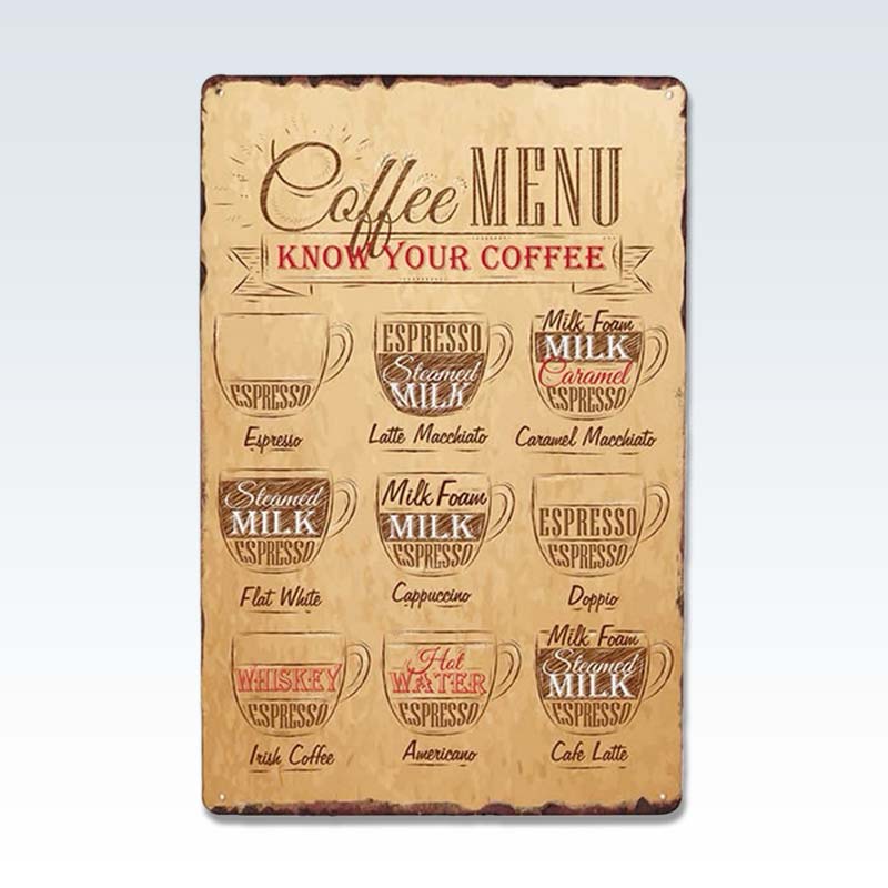 Coffee Menu Steel Sign