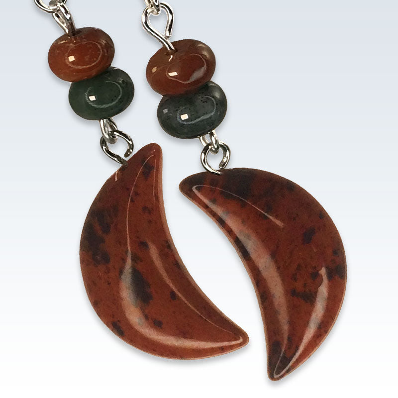 Crescent Speckled Red Stone Earrings Detail