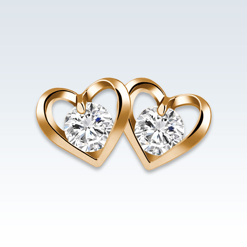 Heart CZ Gold Earring Studs