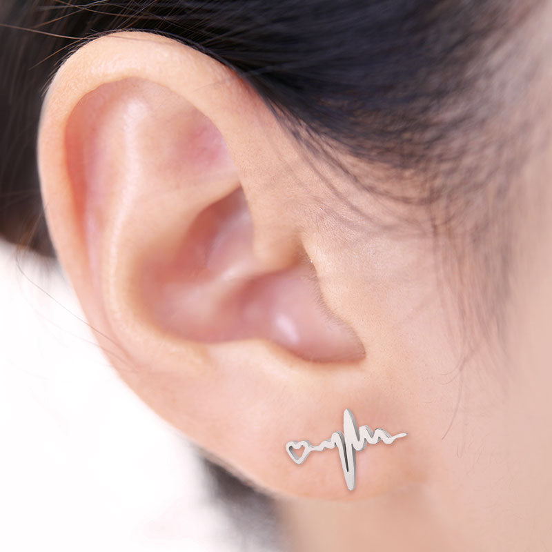 Wearing ECG Stainless Steel Earring Studs