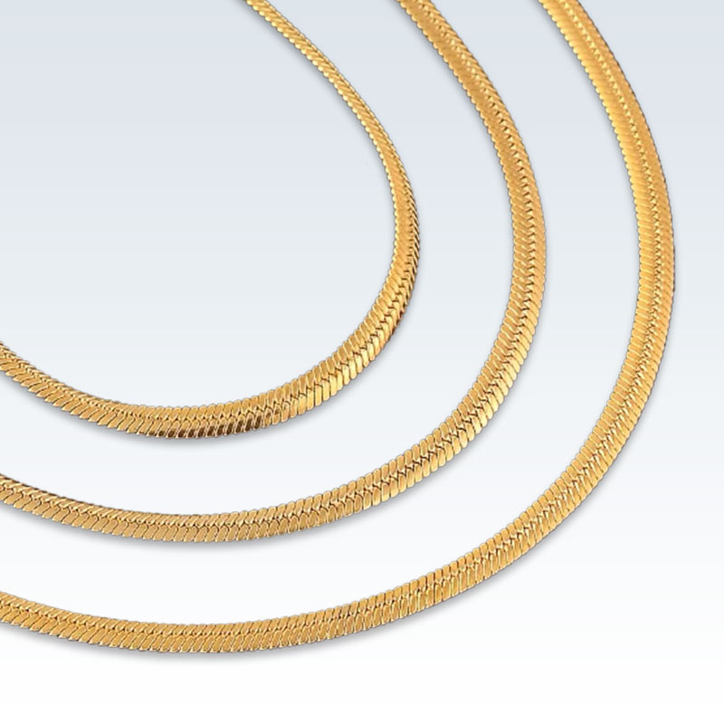 Flat Stainless Steel Gold 3mm Snake Necklace