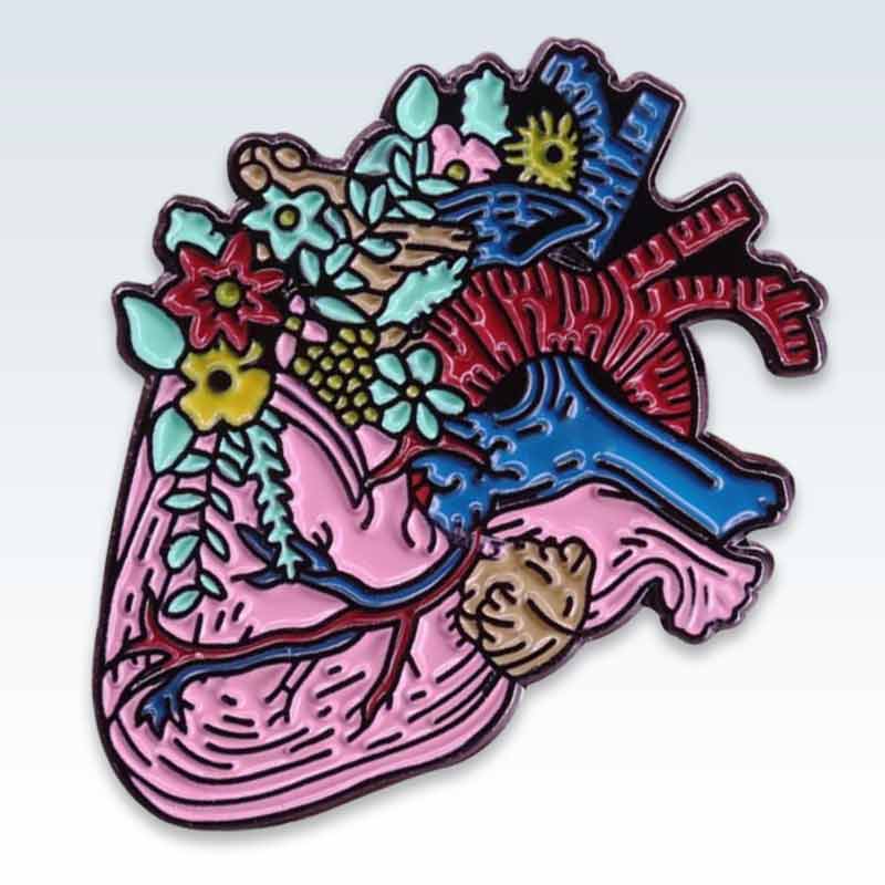 Floral Heart Enamel Lapel Pin Detail