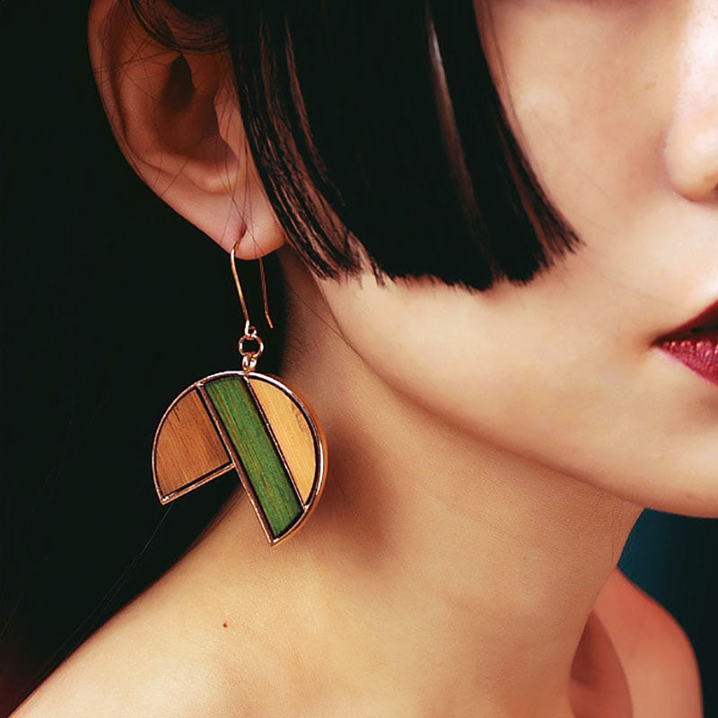 Wearing Wooden Circle Earring