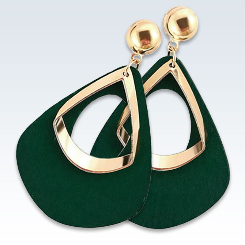 Geometric Wood Green Earrings Detail