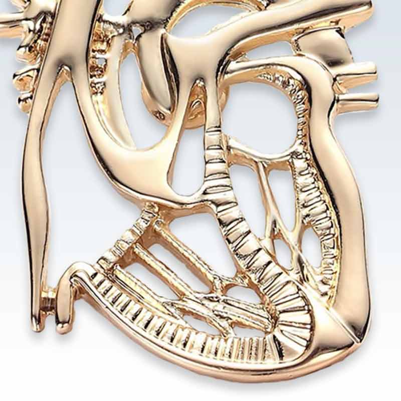 Gold Dissected Heart Lapel Pin Detail